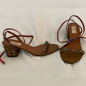 Valentini Garciani Rockstud Tier Strap Block Heels Color brown and multi